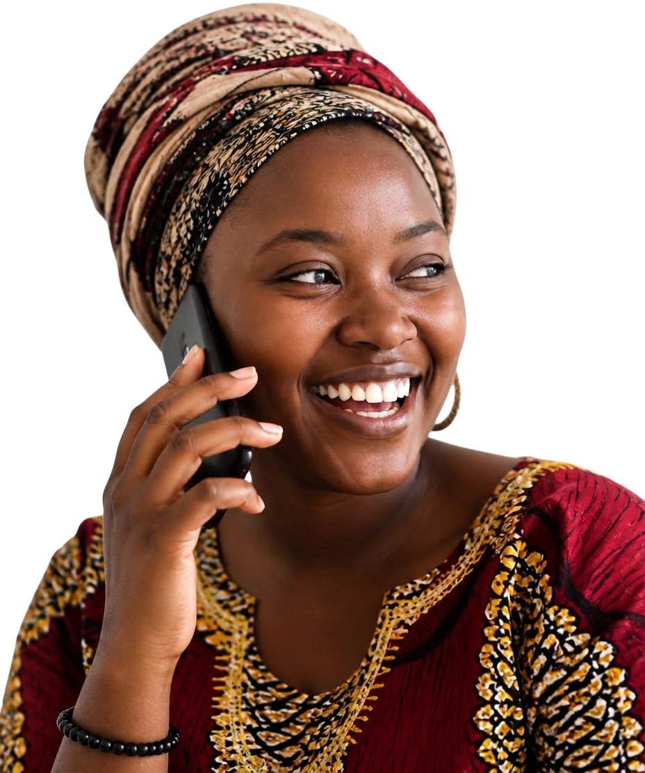A woman smiling while talking on the phone